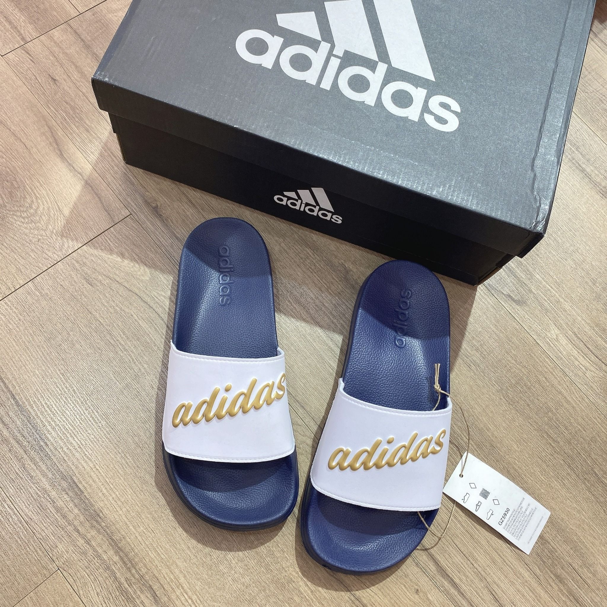  0676 - HÀNG CHÍNH HÃNG - DÉP ADIDAS ADILETTE SHOWER TRẮNG PHỐI XANH NAVY - *NAVY/WHITE*  - CODE: GZ5930 