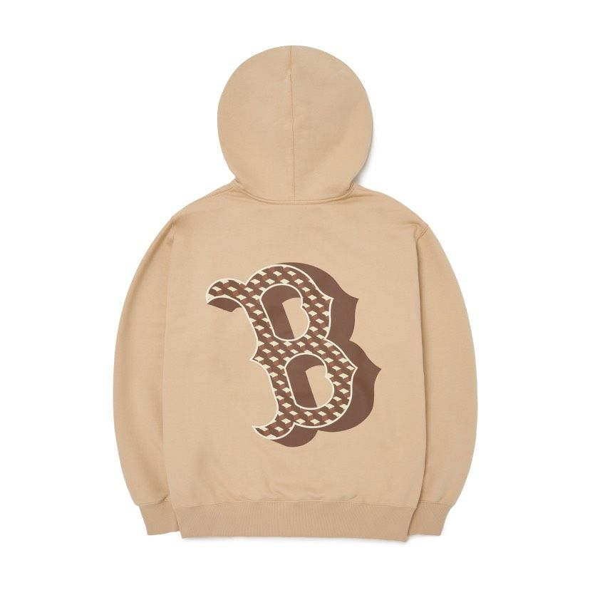  0511 - HÀNG CHÍNH HÃNG - ÁO HOODIE TAY DÀI CÓ MŨ MLB HOẠ TIẾT B ZICZAC MÀU *BEIGE/BROWN* 2022 