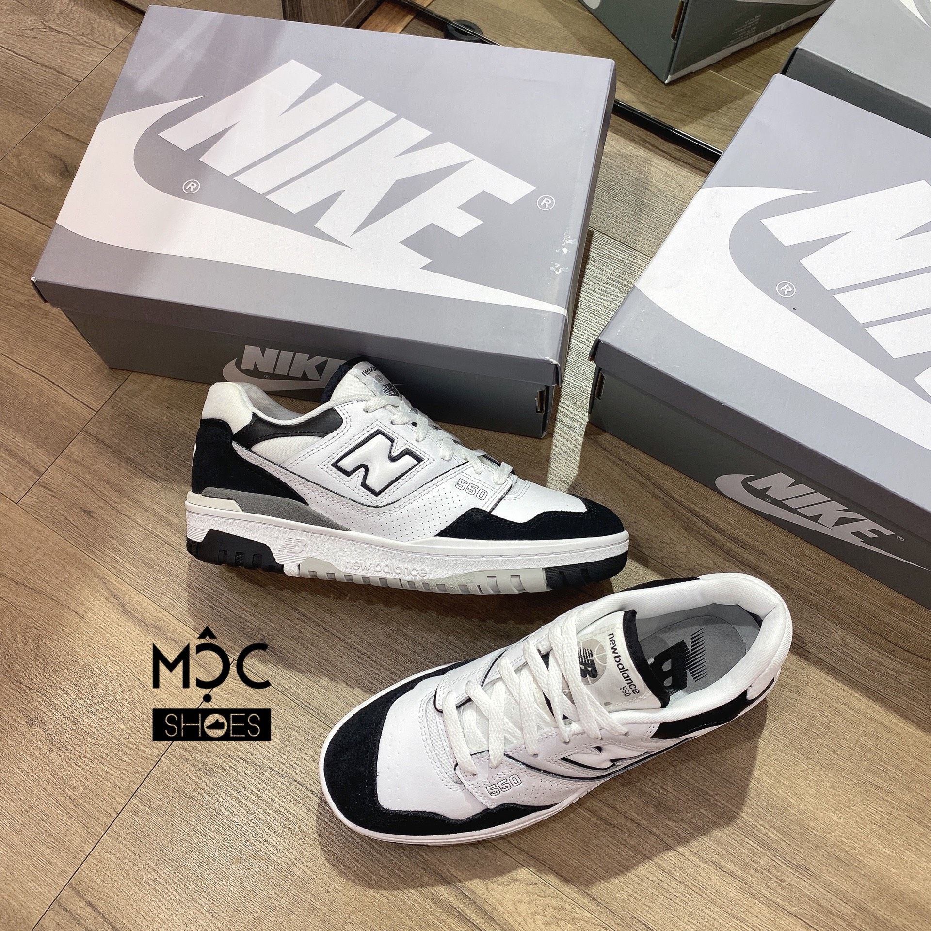  0593 - HÀNG CHÍNH HÃNG - GIÀY NEW BALANCE 550 MÀU ĐEN TRẮNG DA LỘN  - *BLACK/WHITE* - CODE: BB550NCA 