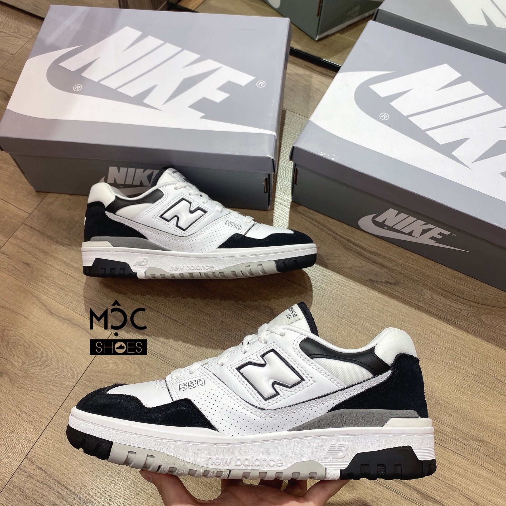  0593 - HÀNG CHÍNH HÃNG - GIÀY NEW BALANCE 550 MÀU ĐEN TRẮNG DA LỘN  - *BLACK/WHITE* - CODE: BB550NCA 