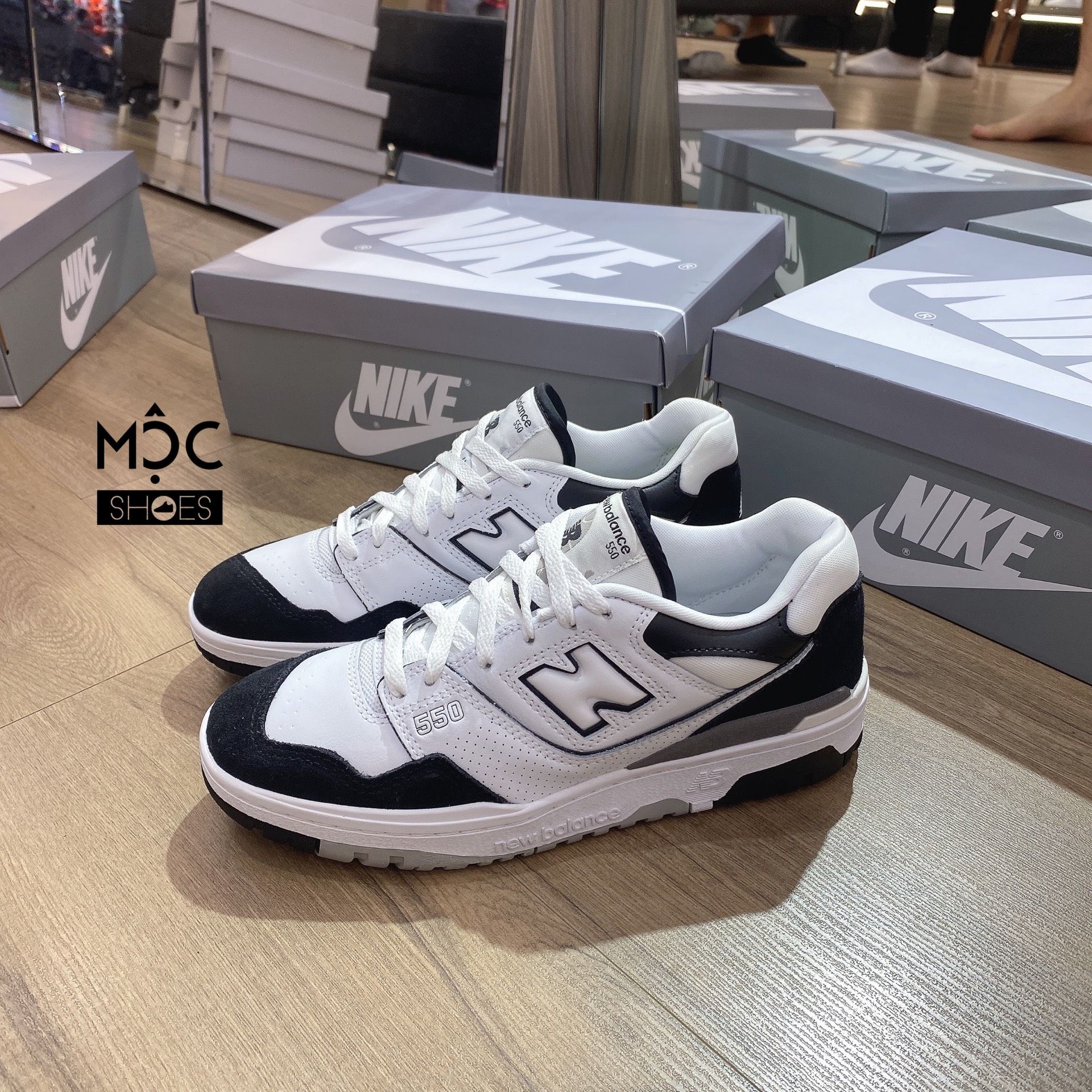  0593 - HÀNG CHÍNH HÃNG - GIÀY NEW BALANCE 550 MÀU ĐEN TRẮNG DA LỘN  - *BLACK/WHITE* - CODE: BB550NCA 