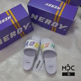  0571 - HÀNG CHÍNH HÃNG - DÉP QUAI NGANG NERDY MÀU TRẮNG LOGO CẦU VỒNG 2022 
