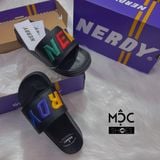  0570 - HÀNG CHÍNH HÃNG - DÉP QUAI NGANG NERDY MÀU ĐEN LOGO CẦU VỒNG 2022 