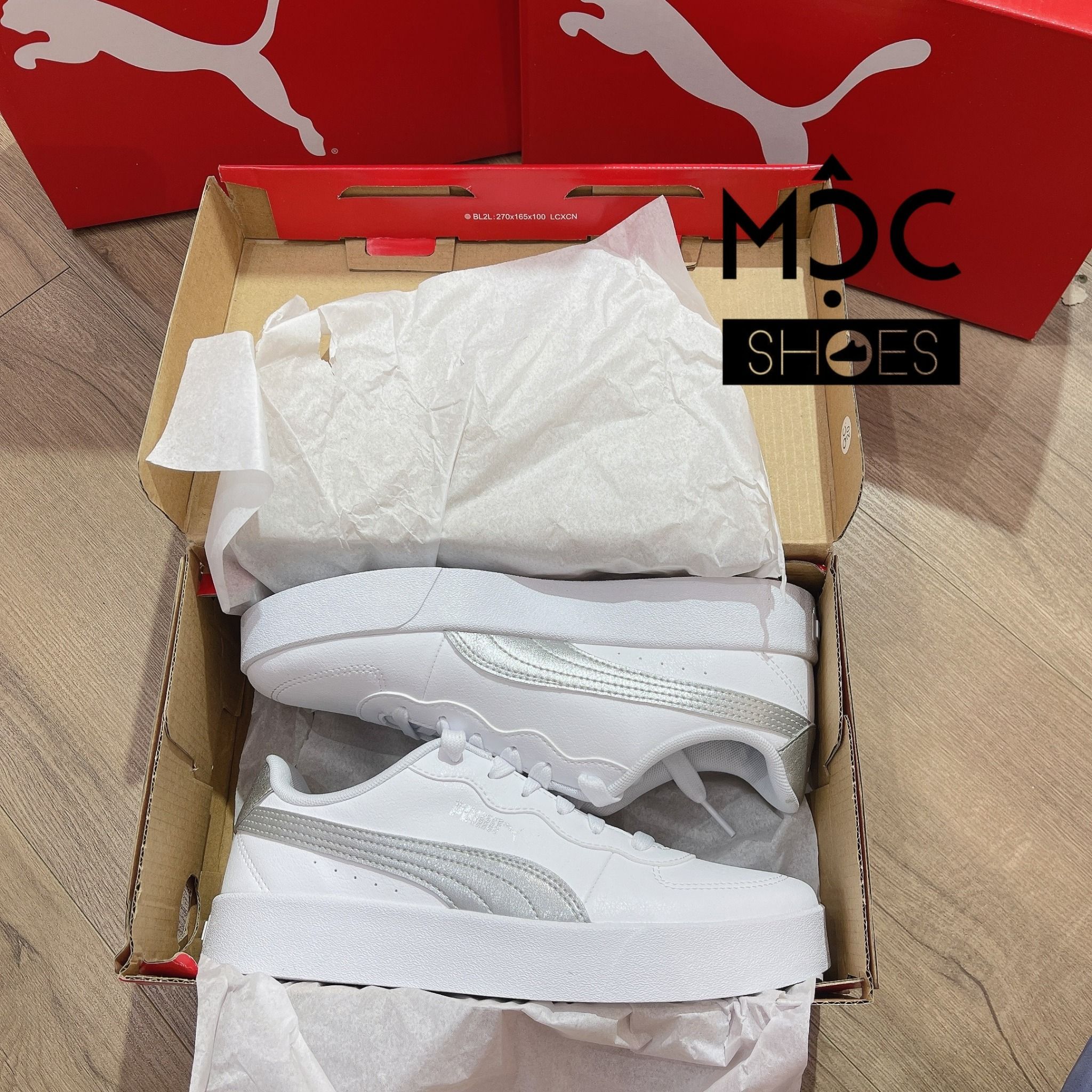  0573 - HÀNG CHÍNH HÃNG - GIÀY PUMA SKYE CLEAN MÀU TRẮNG LOGO BẠC METALLIC - *SILVER/WHITE* - CODE: 381106 02 