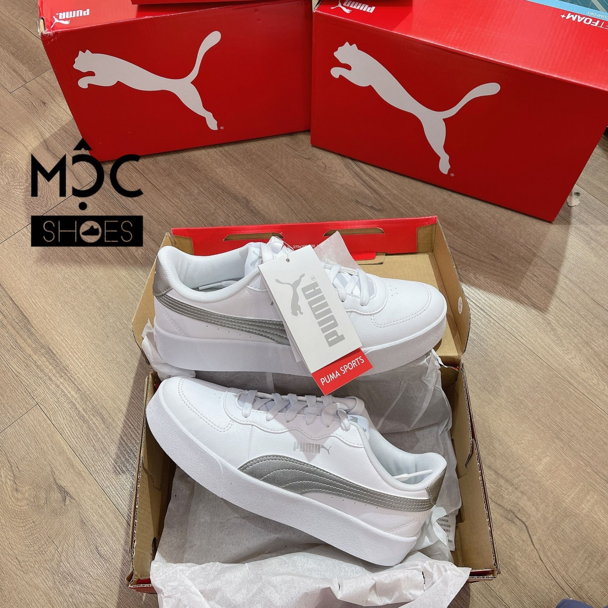  0573 - HÀNG CHÍNH HÃNG - GIÀY PUMA SKYE CLEAN MÀU TRẮNG LOGO BẠC METALLIC - *SILVER/WHITE* - CODE: 381106 02 