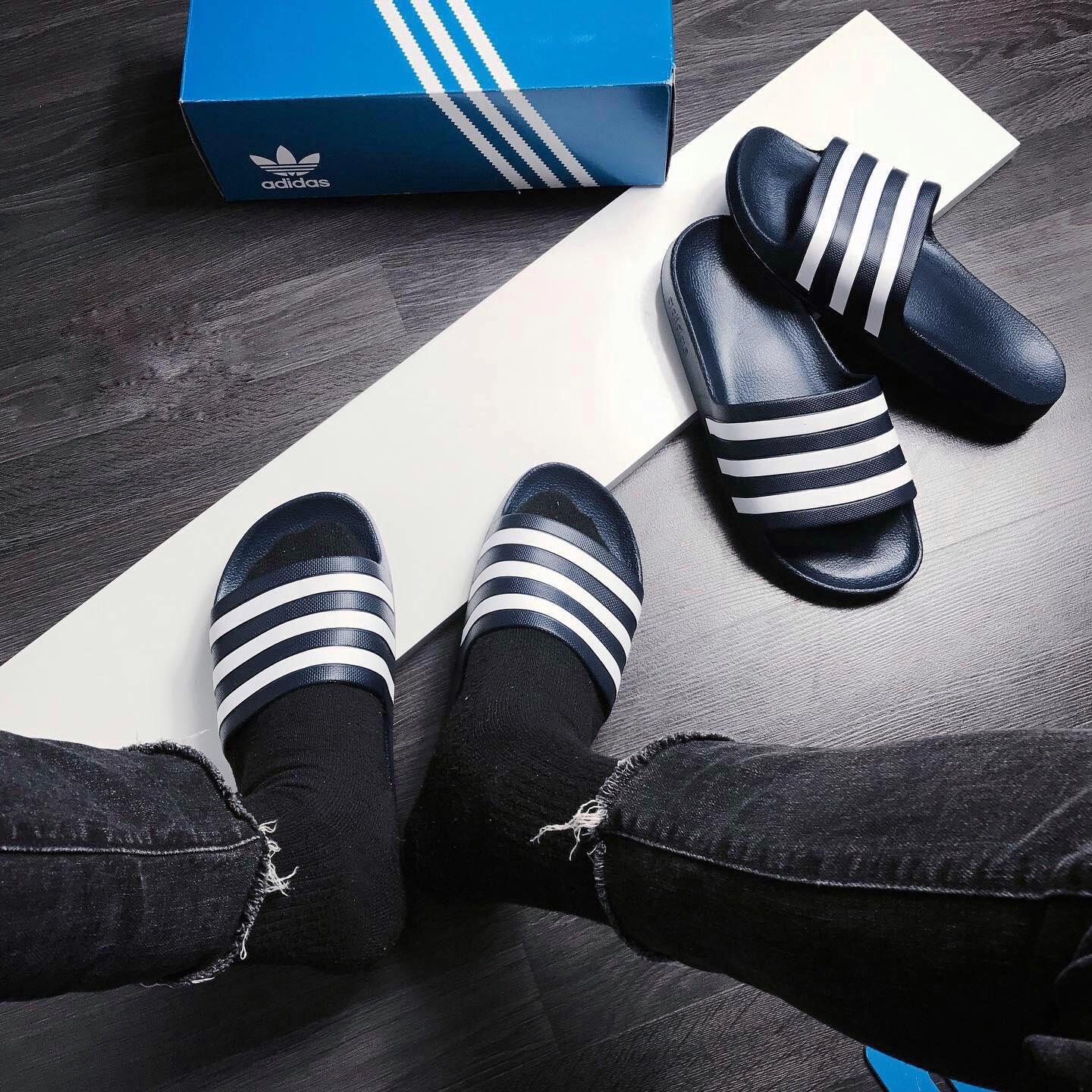  0722 - HÀNG CHÍNH HÃNG - DÉP ĐÚC ADIDAS AQUA SLIDE - MÀU XANH NAVY SỌC TRẮNG - *NAVY/WHITE* - CODE: F35542 