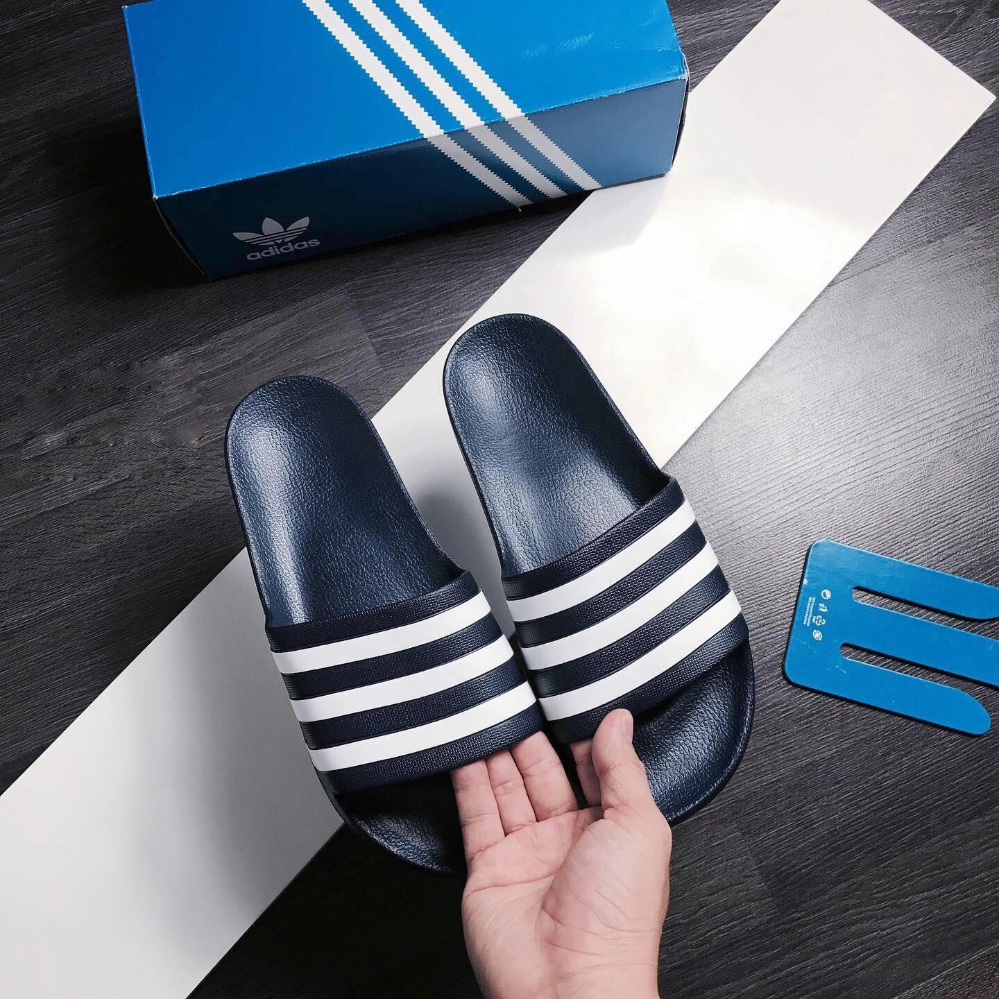  0722 - HÀNG CHÍNH HÃNG - DÉP ĐÚC ADIDAS AQUA SLIDE - MÀU XANH NAVY SỌC TRẮNG - *NAVY/WHITE* - CODE: F35542 