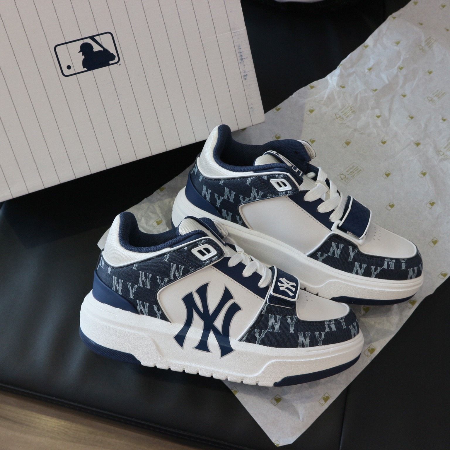 Giày MLB NY chính hãng đế nâu chuẩn bản Trung 11 full box Giày sneaker thể  thao nam nữ đi học cổ thấp đế cao 5cm N3  MixASale