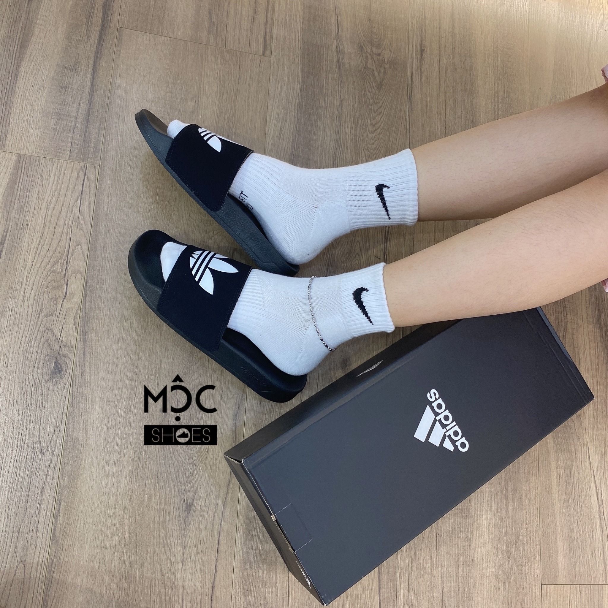  0925 - *CHÍNH HÃNG* Dép Adidas Lite - Đen logo cỏ ba lá - Code: EG8271 