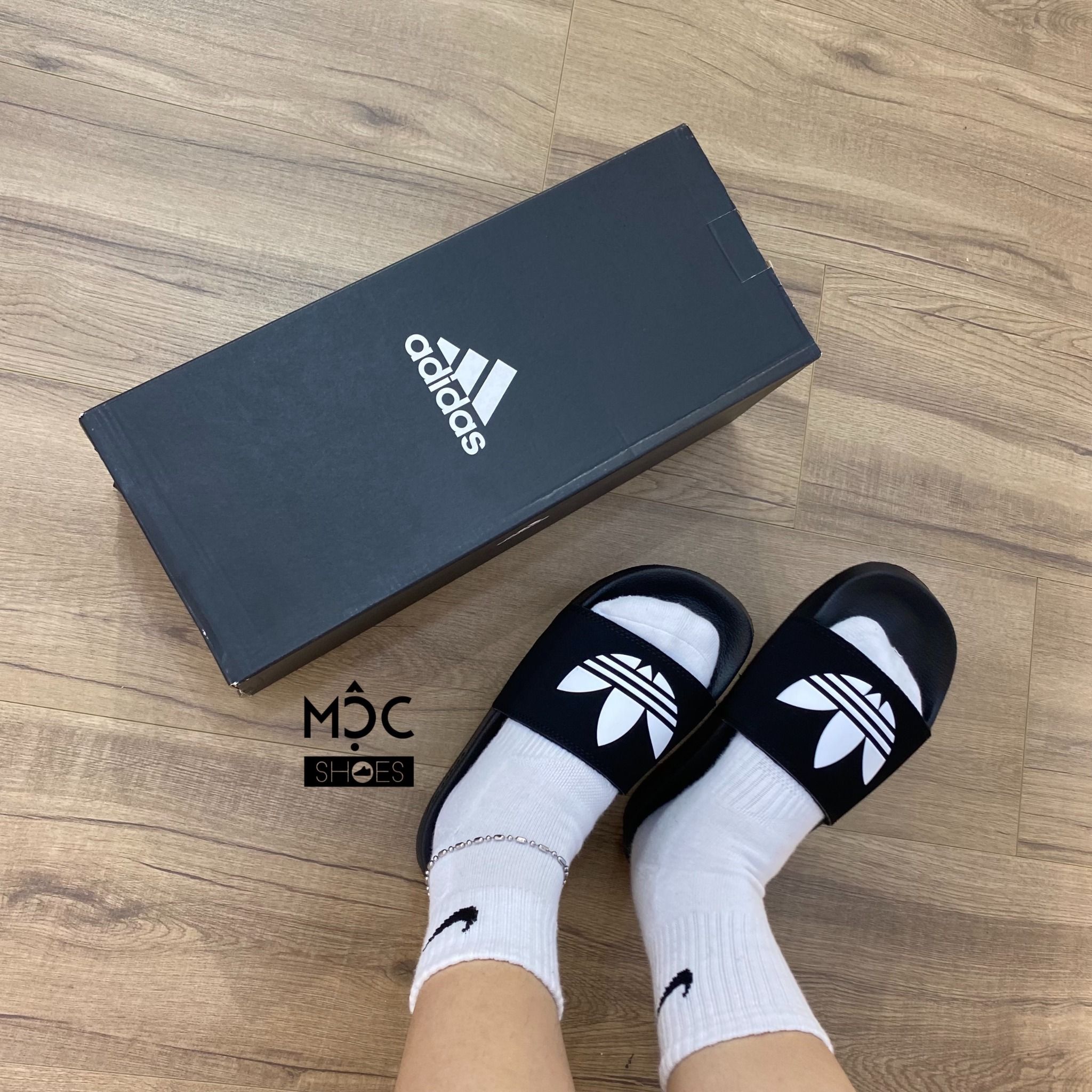  0925 - *CHÍNH HÃNG* Dép Adidas Lite - Đen logo cỏ ba lá - Code: EG8271 