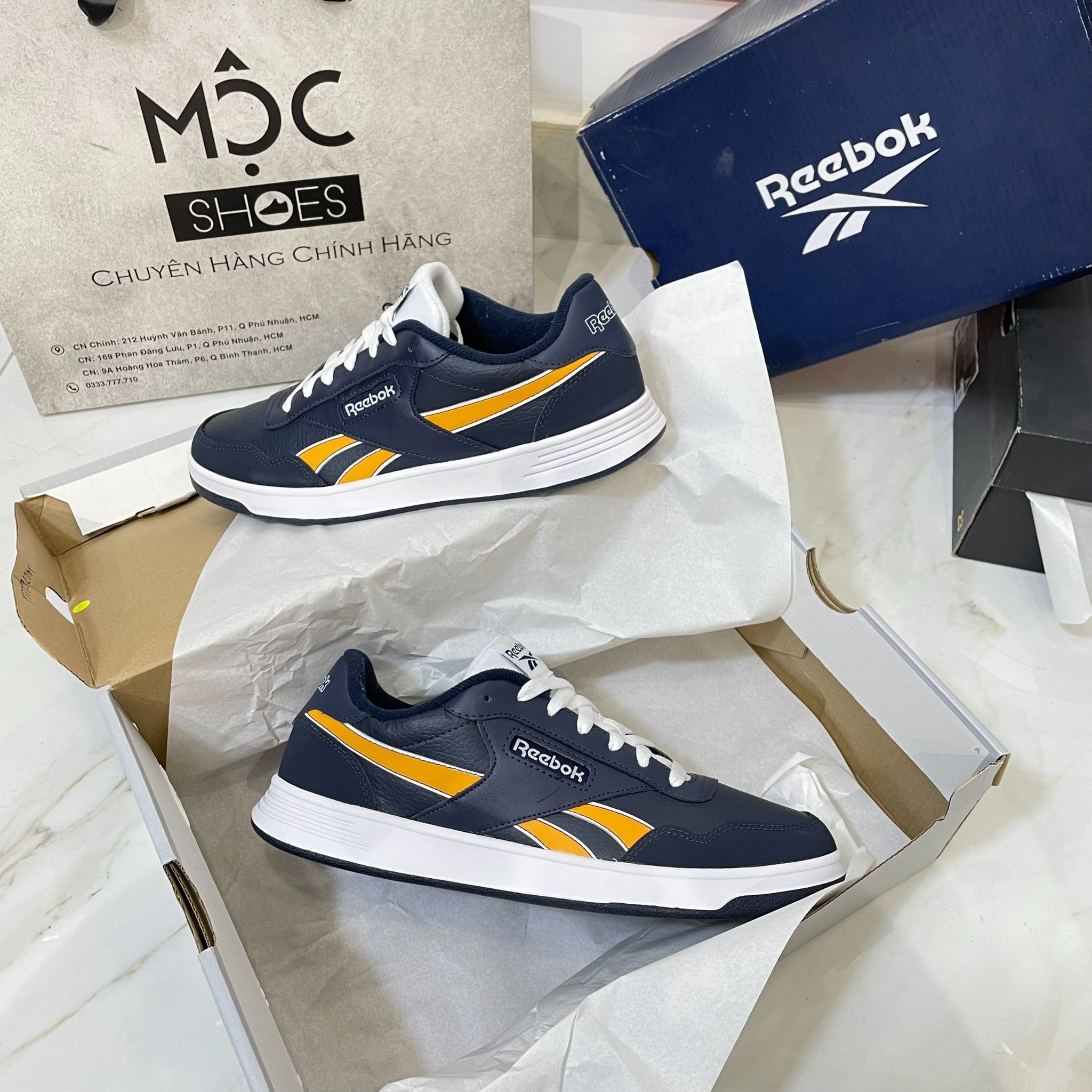  0931 - *CHÍNH HÃNG* - GIÀY REEBOK - ĐẾ BẰNG - NAVY - VÀNG (5427) 