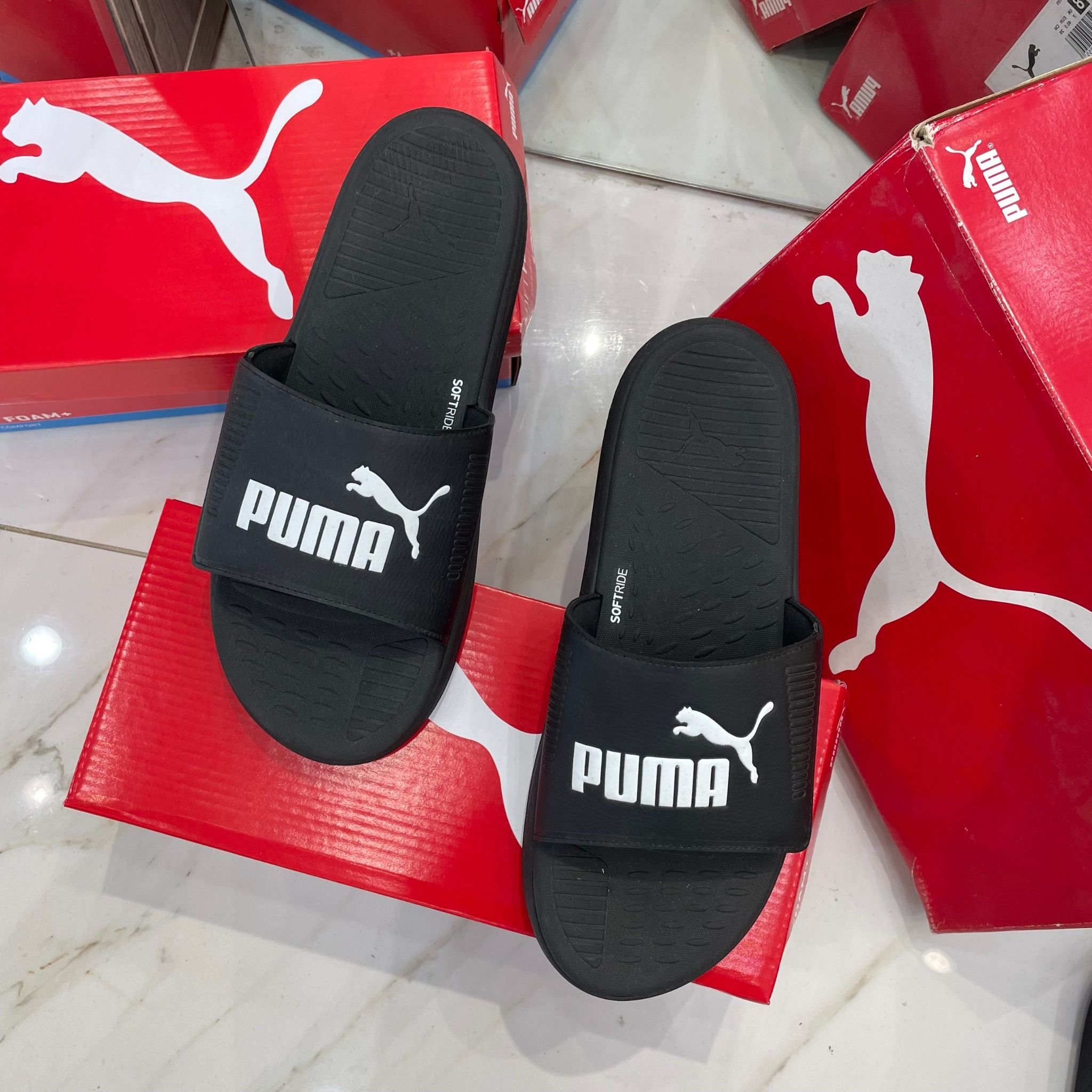  1000 - HÀNG CHÍNH HÃNG - DÉP QUAI DÁN PUMA SOFTRIDE LOGO PUMA - *BLACK/WHITE* - CODE:  382112-01 