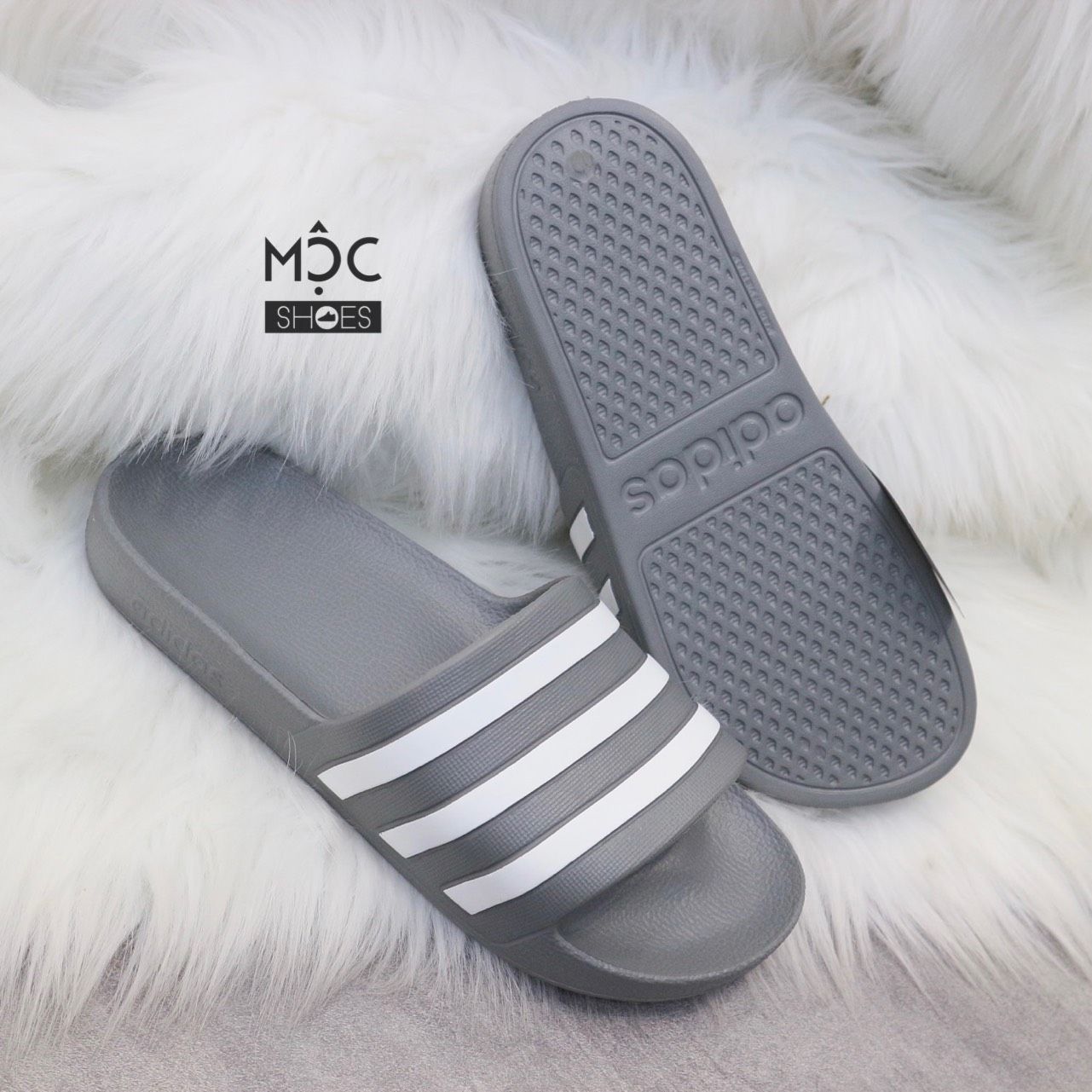  1169 - HÀNG CHÍNH HÃNG - DÉP ADILETTE AQUA SLIDE - XÁM SỌC TRẮNG - CODE: F35538 