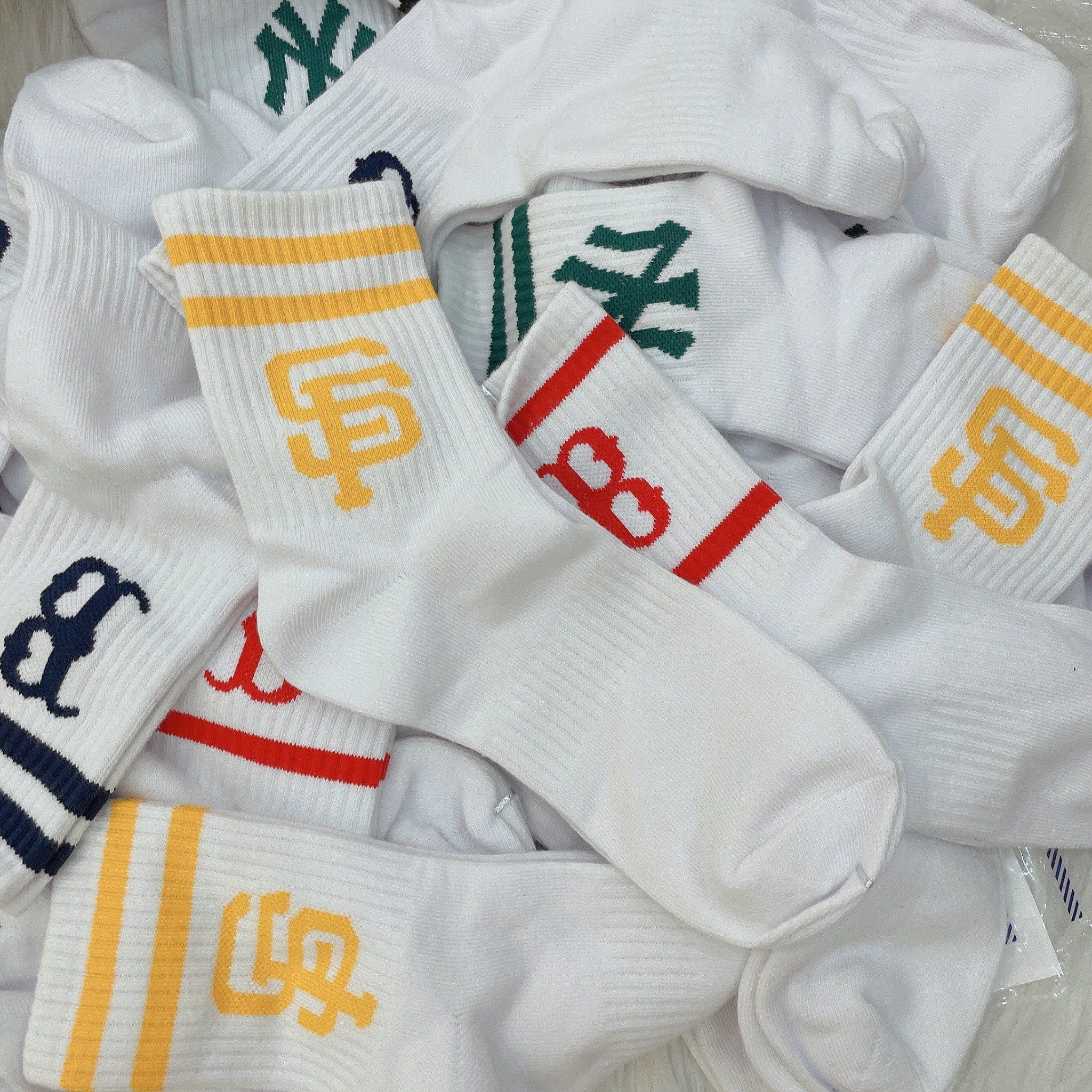  1273 - HÀNG CHÍNH HÃNG - VỚ TẤT KOREA X MLB CỔ LỬNG - ĐEN VER 2 [ 2023 ] - *WHITE 2 SỌC* 