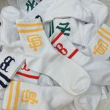  1279  - HÀNG CHÍNH HÃNG - VỚ TẤT KOREA X MLB CỔ LỬNG - VÀNG / VER 2 [ 2023 ] - *WHITE 2 SỌC* 