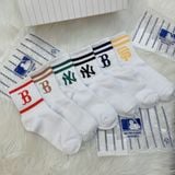  1273 - HÀNG CHÍNH HÃNG - VỚ TẤT KOREA X MLB CỔ LỬNG - ĐEN VER 2 [ 2023 ] - *WHITE 2 SỌC* 
