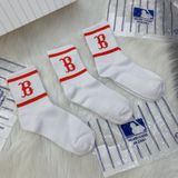 1278  - HÀNG CHÍNH HÃNG - VỚ TẤT KOREA X MLB CỔ LỬNG - BOSTON ĐEN / VER 2 [ 2023 ] - *WHITE 2 SỌC* 