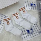  1279  - HÀNG CHÍNH HÃNG - VỚ TẤT KOREA X MLB CỔ LỬNG - VÀNG / VER 2 [ 2023 ] - *WHITE 2 SỌC* 