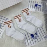 1278  - HÀNG CHÍNH HÃNG - VỚ TẤT KOREA X MLB CỔ LỬNG - BOSTON ĐEN / VER 2 [ 2023 ] - *WHITE 2 SỌC* 