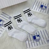  1278  - HÀNG CHÍNH HÃNG - VỚ TẤT KOREA X MLB CỔ LỬNG - BOSTON ĐEN / VER 2 [ 2023 ] - *WHITE 2 SỌC* 