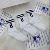  1273 - HÀNG CHÍNH HÃNG - VỚ TẤT KOREA X MLB CỔ LỬNG - ĐEN VER 2 [ 2023 ] - *WHITE 2 SỌC* 