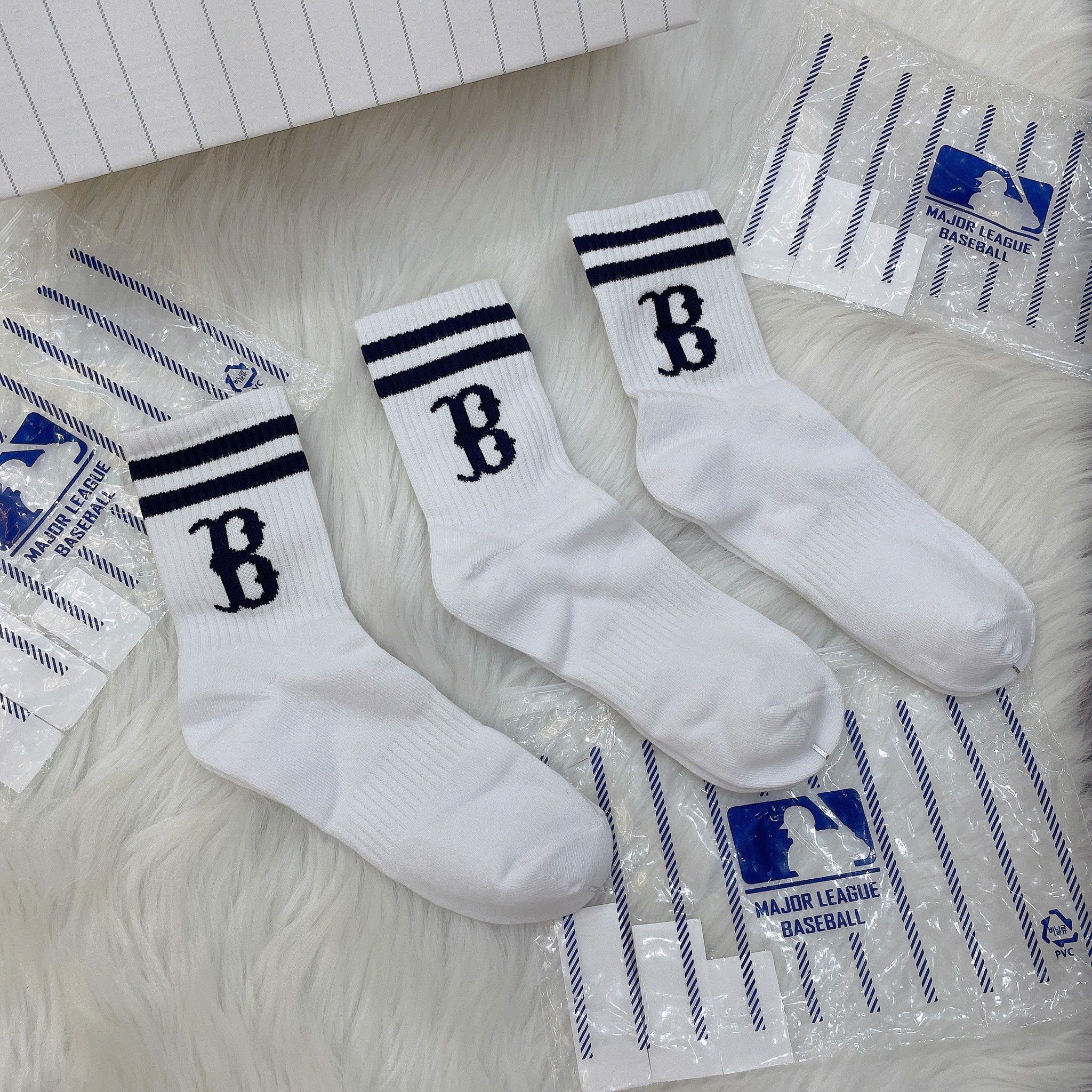  1273 - HÀNG CHÍNH HÃNG - VỚ TẤT KOREA X MLB CỔ LỬNG - ĐEN VER 2 [ 2023 ] - *WHITE 2 SỌC* 
