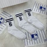  1278  - HÀNG CHÍNH HÃNG - VỚ TẤT KOREA X MLB CỔ LỬNG - BOSTON ĐEN / VER 2 [ 2023 ] - *WHITE 2 SỌC* 