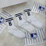  1279  - HÀNG CHÍNH HÃNG - VỚ TẤT KOREA X MLB CỔ LỬNG - VÀNG / VER 2 [ 2023 ] - *WHITE 2 SỌC* 