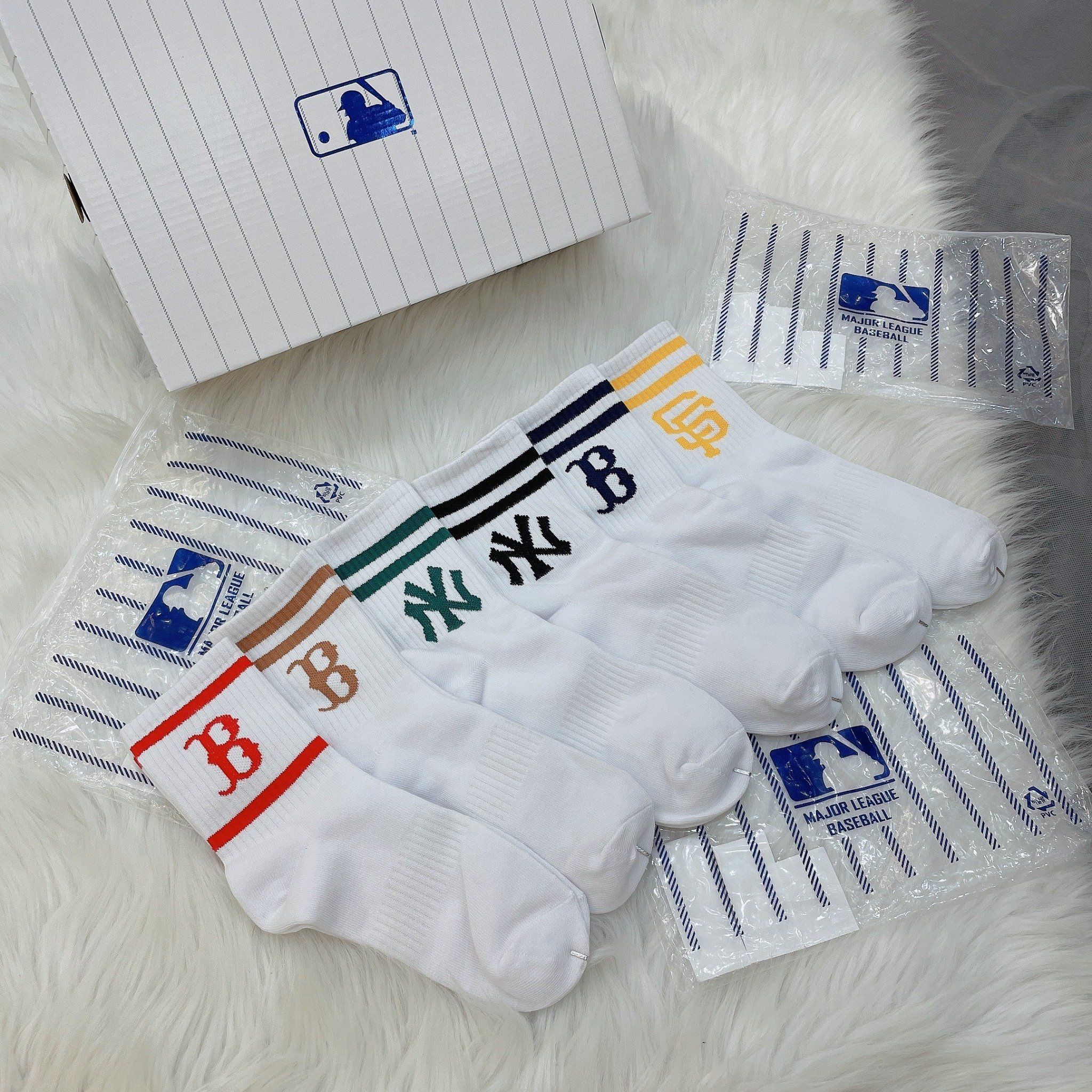  1273 - HÀNG CHÍNH HÃNG - VỚ TẤT KOREA X MLB CỔ LỬNG - ĐEN VER 2 [ 2023 ] - *WHITE 2 SỌC* 