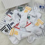 1279  - HÀNG CHÍNH HÃNG - VỚ TẤT KOREA X MLB CỔ LỬNG - VÀNG / VER 2 [ 2023 ] - *WHITE 2 SỌC* 