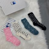  1280 - HÀNG CHÍNH HÃNG - VỚ TẤT KOREA X MLB CỔ LỬNG  - MÀU ĐEN [ DIA MONOGRAM 2023 ] - *ZIKZAK* 