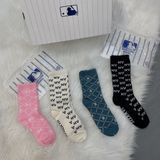  1274 - HÀNG CHÍNH HÃNG - VỚ TẤT KOREA X MLB CỔ LỬNG  - MÀU BE [ DIA MONOGRAM 2023 ] - *ZIKZAK* 