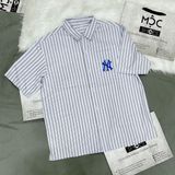  1343 - HÀNG CHÍNH HÃNG - ÁO SƠ MI MLB - STRIPE SHORT SLEEVE SHIRT NEW YORK YANKEES - XANH SỌC - CODE: 31WSU4131-50S 