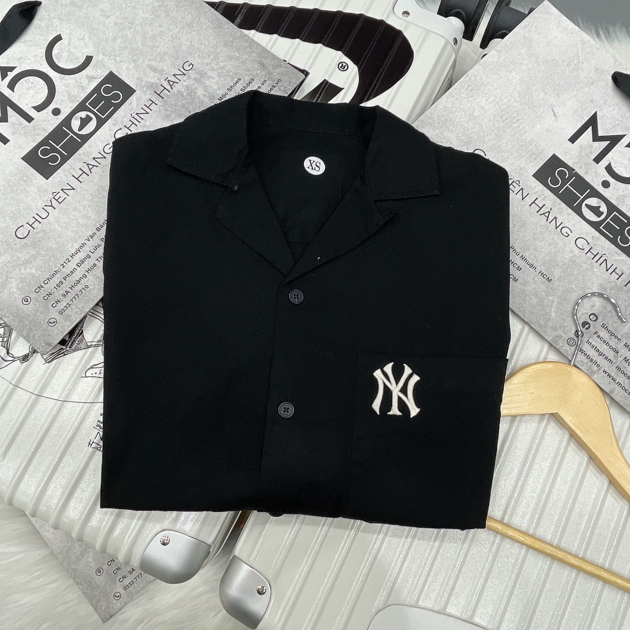  1396 - HÀNG CHÍNH HÃNG - ÁO SƠ MI MLB - TAY NGẮN - * ĐÁM MÂY * - ĐEN 