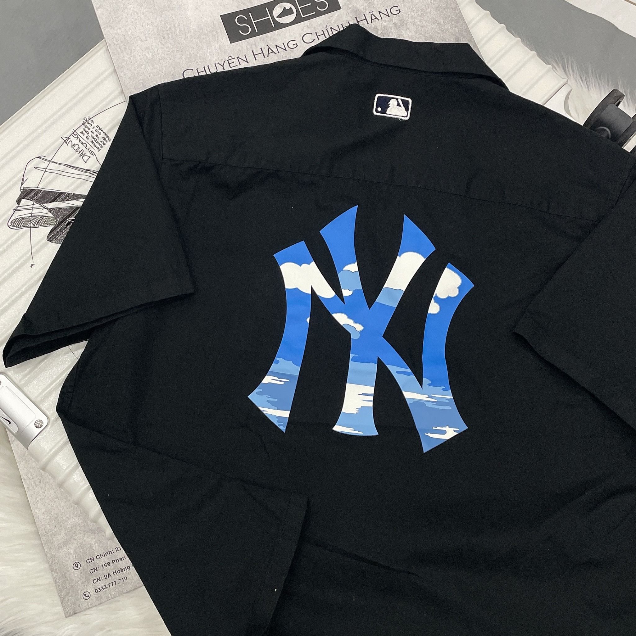  1396 - HÀNG CHÍNH HÃNG - ÁO SƠ MI MLB - TAY NGẮN - * ĐÁM MÂY * - ĐEN 