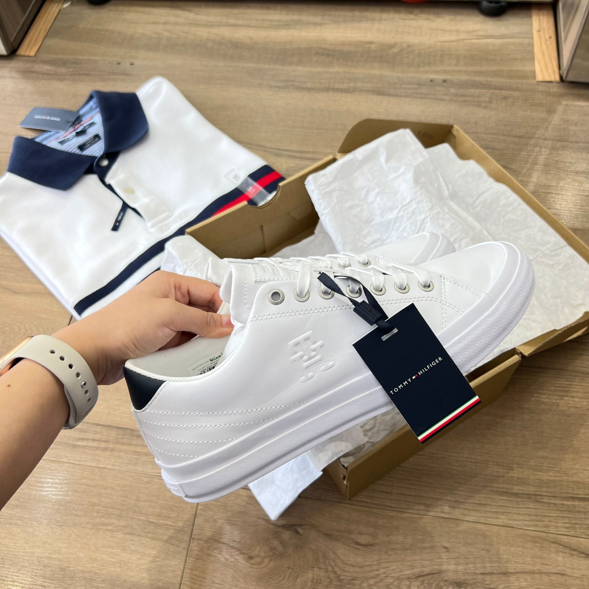  1411 - HÀNG CHÍNH HÃNG - Giày Tommy Hilfiger Leather -Trắng Gót Đen 