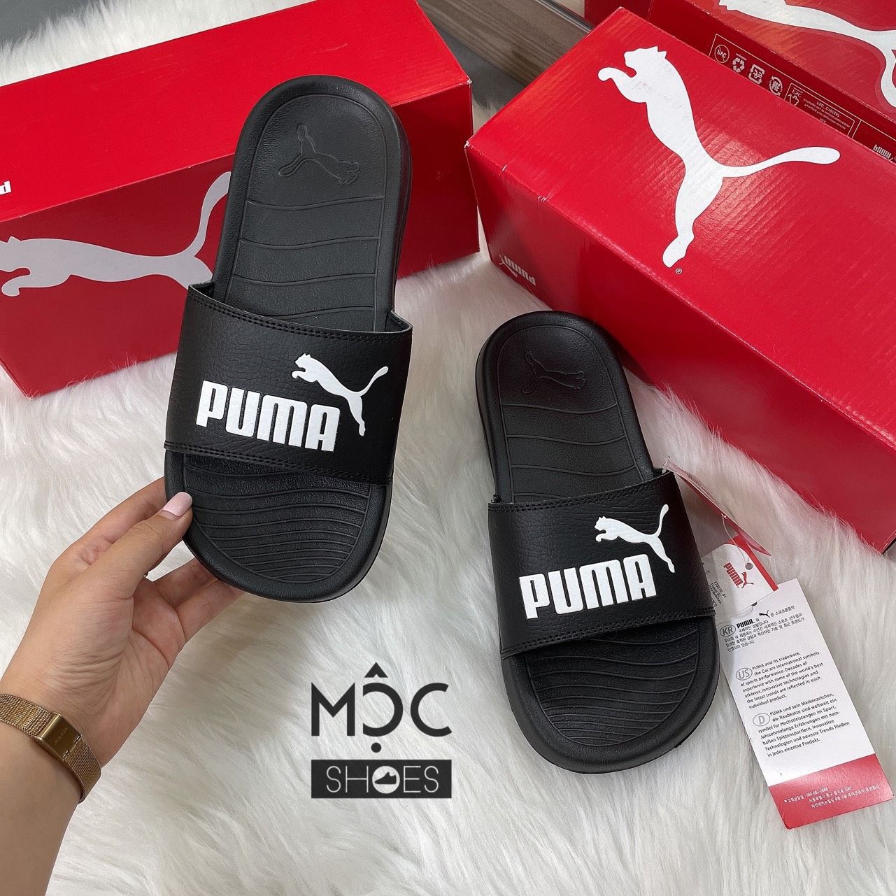  0144 - HÀNG CHÍNH HÃNG - DÉP PUMA POPCAT 2021 - *BLACK/WHITE LOGO* - 2021** - Code: 372279-01 