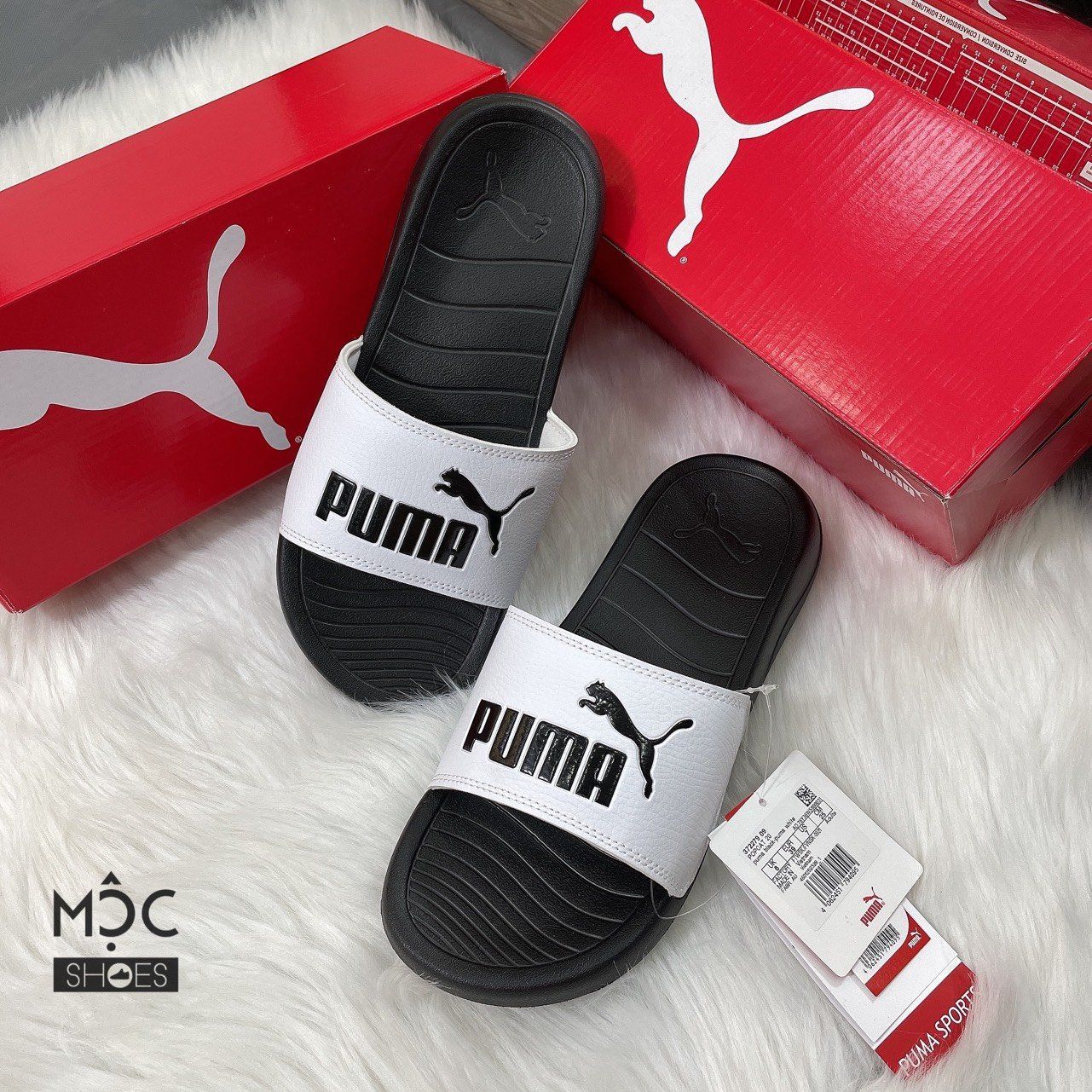  1467 - HÀNG CHÍNH HÃNG - DÉP PUMA POPCAT - *WHITE/ BLACK (ĐEN QUAI TRẮNG)* - CODE:  360265-01 