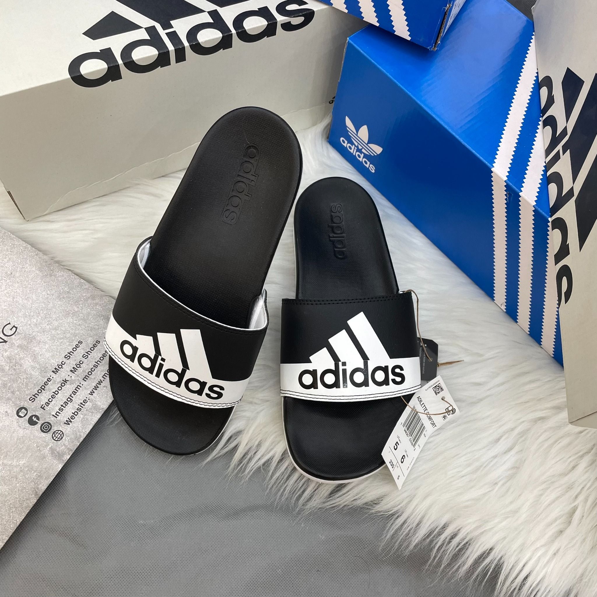  1565 - HÀNG CHÍNH HÃNG - DÉP ADIDAS CLOUDFOAM COMFORT - BIG LOGO - ĐEN TRẮNG - Code: GV9712 