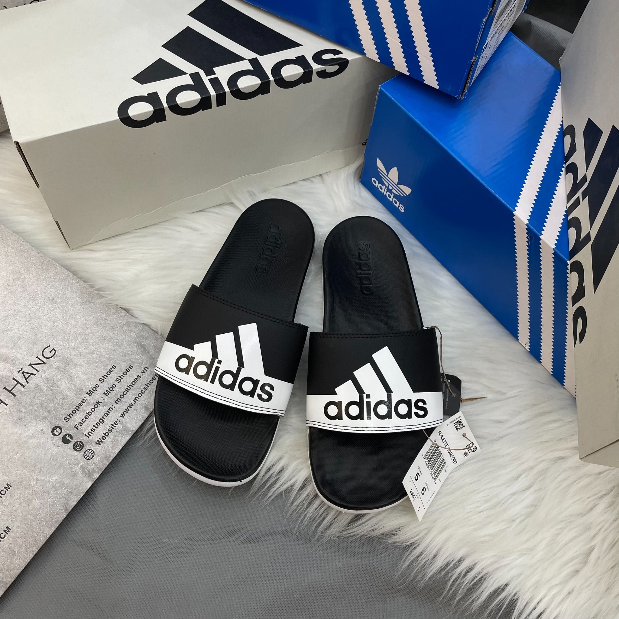  1565 - HÀNG CHÍNH HÃNG - DÉP ADIDAS CLOUDFOAM COMFORT - BIG LOGO - ĐEN TRẮNG - Code: GV9712 