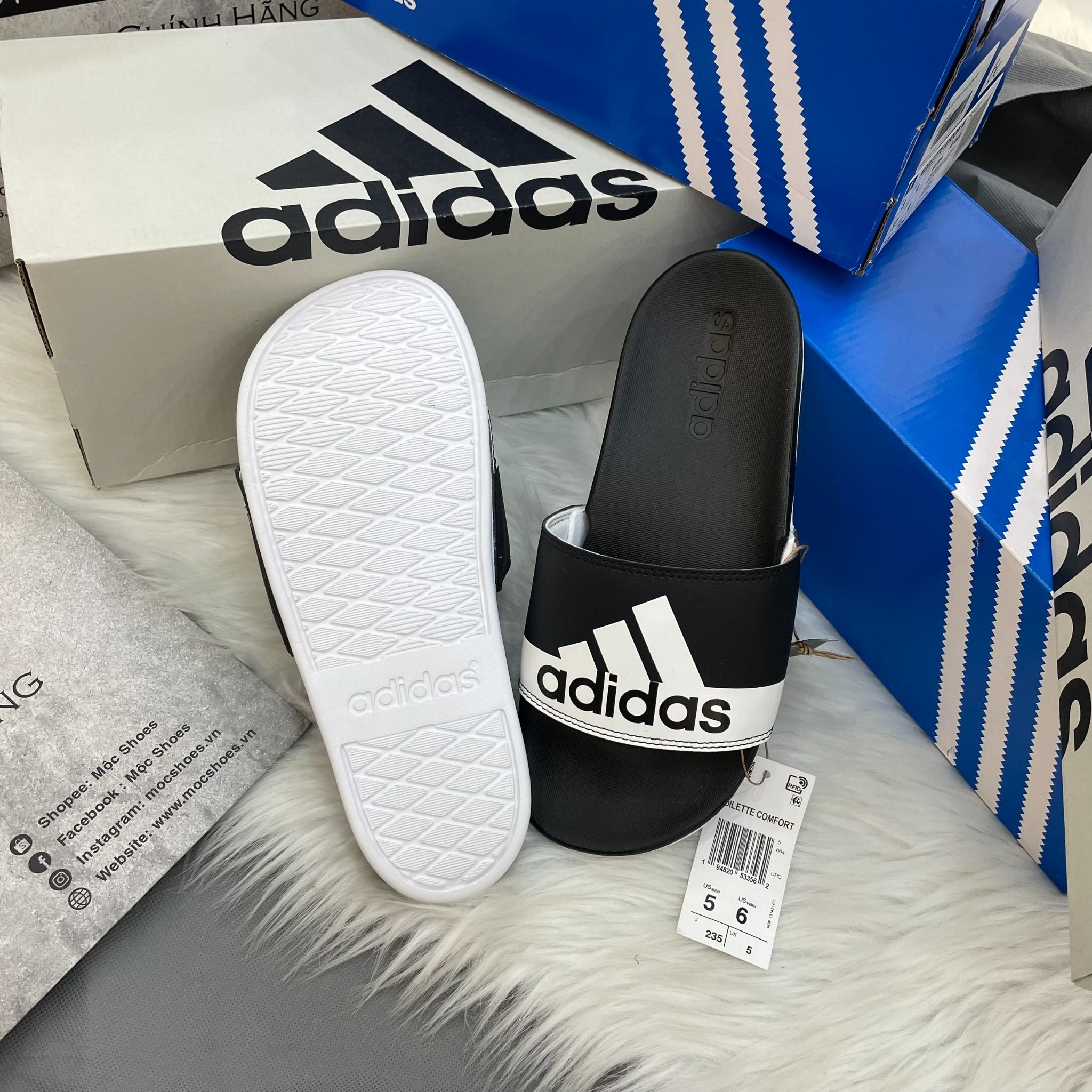  1565 - HÀNG CHÍNH HÃNG - DÉP ADIDAS CLOUDFOAM COMFORT - BIG LOGO - ĐEN TRẮNG - Code: GV9712 