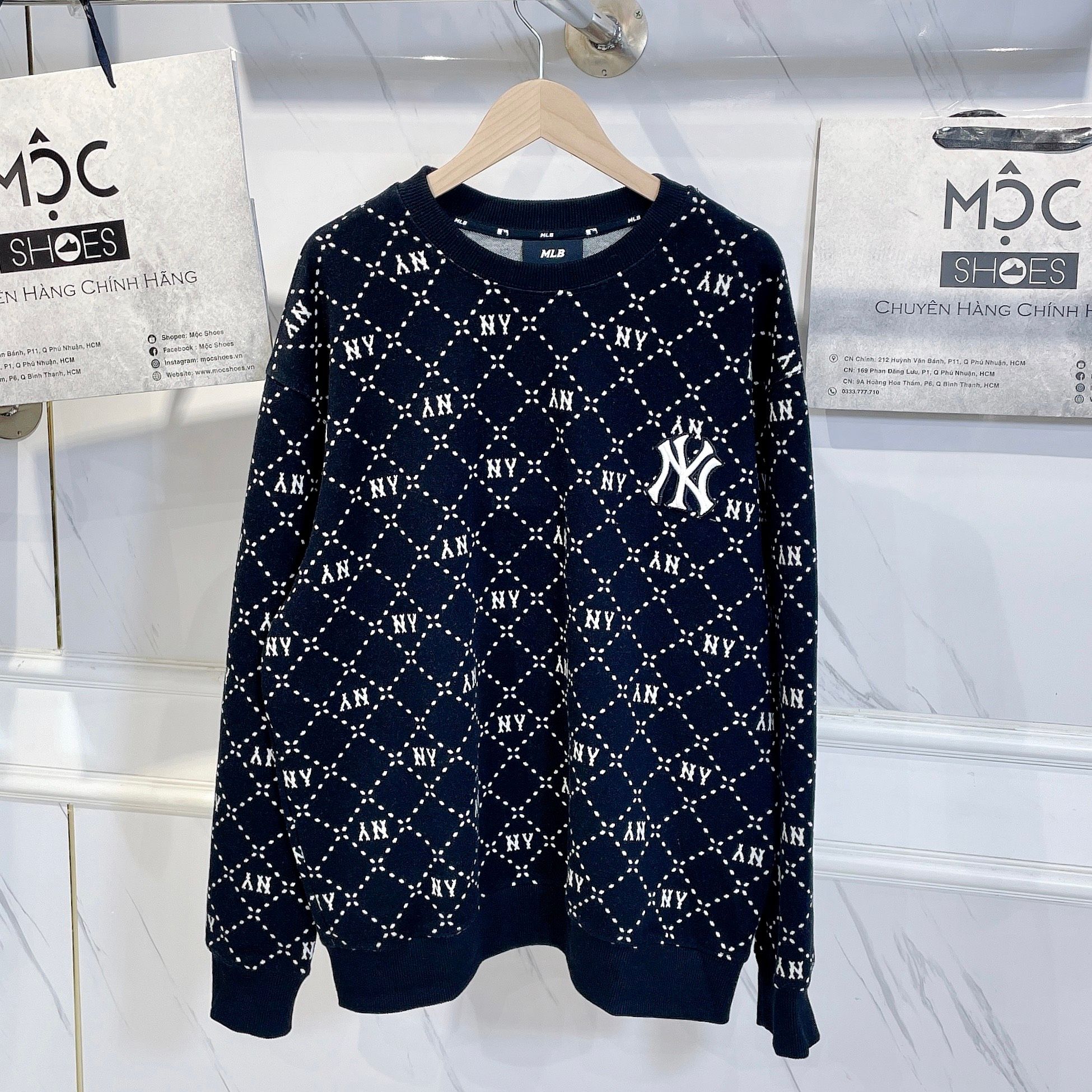  1649 - HÀNG CHÍNH HÃNG - ÁO SWEATER MLB DIA MONOGRAM NEW YORK 