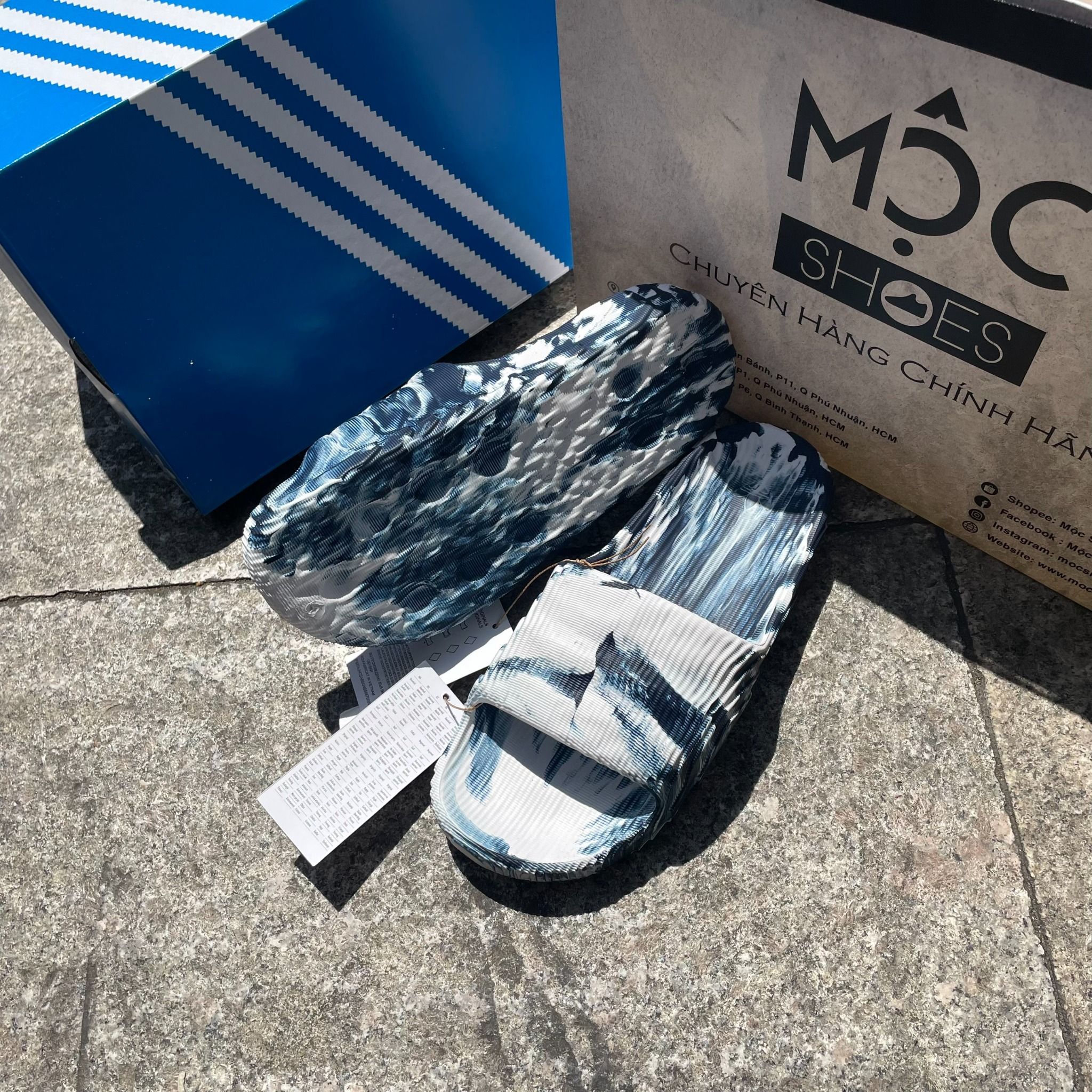  [SALE 750K] 1999  - HÀNG CHÍNH HÃNG - DÉP ADIDAS 22 - BẬC THANG *NAVY/GREY* LOANG 