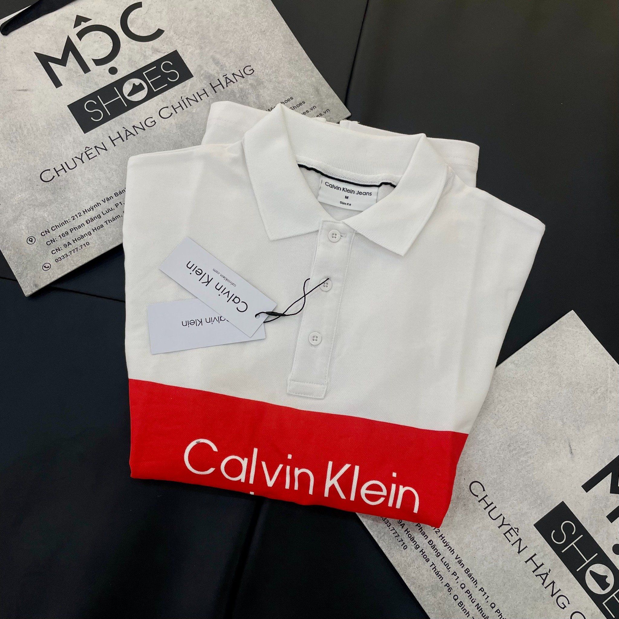  2039 - HÀNG CHÍNH HÃNG - ÁO POLO CALVIN KLEIN - TRẮNG PHỐI CAM - Code: J30J322449 