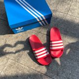  2055 - HÀNG CHÍNH HÃNG - DÉP ADIDAS LITE ĐỎ SỌC TRẮNG 