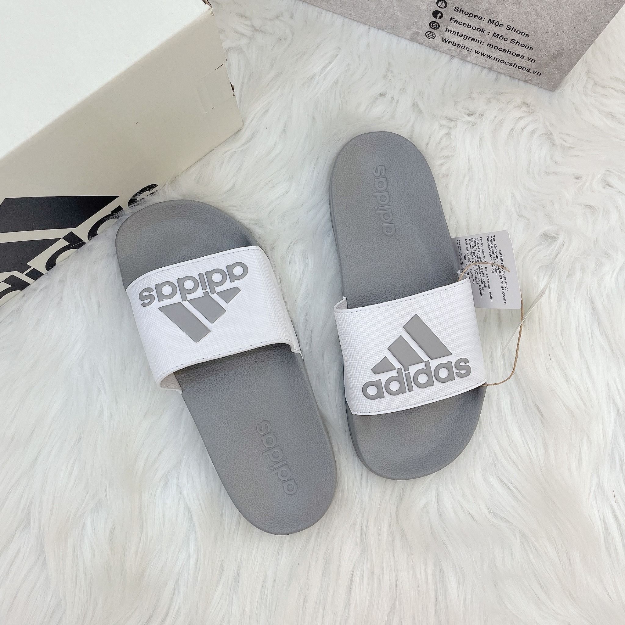  2056 - HÀNG CHÍNH HÃNG - DÉP ADIDAS ADILLETE SHOWER BIG LOGO LITE MÀU XÁM QUAI TRẮNG - CODE: IG3679 