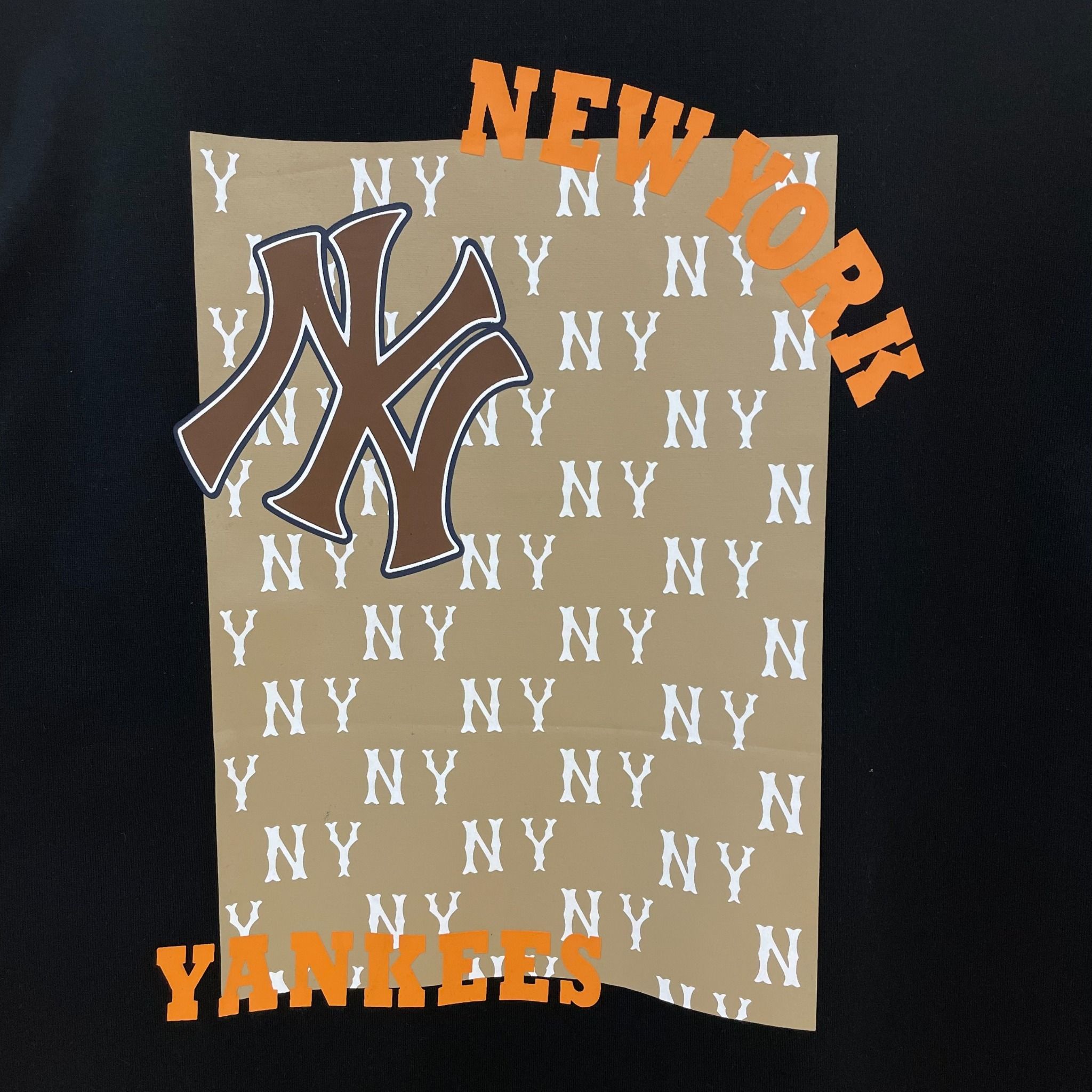  2202 - HÀNG CHÍNH HÃNG - ÁO THUN MLB - NY ORANGE LOGO  - BLACK - CODE: 3ATSM0443-50BKS 