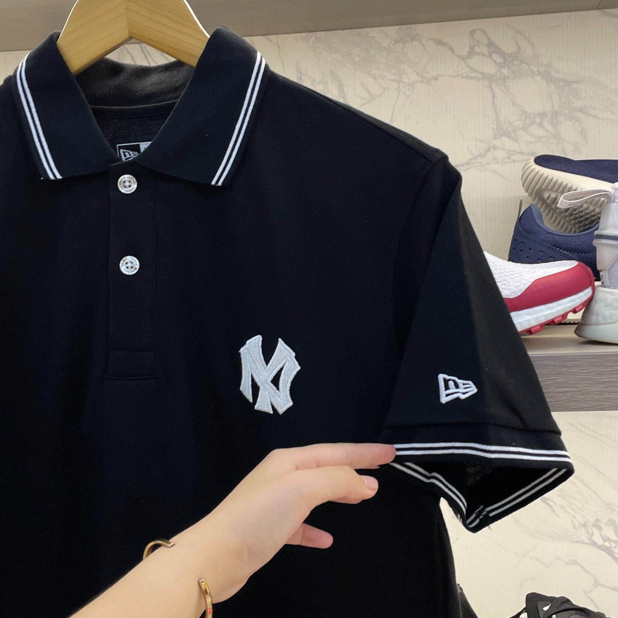  2243 - HÀNG CHÍNH HÃNG - Áo Polo New Era - Logo NY xám thêu - Đen 