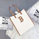  2492 - HÀNG CHÍNH HÃNG - Túi Tote MLB Basic Canvas Vertical - Boston Red Sox - Màu Kem Viền Cam - Code: 3AORM033N-43CRS 