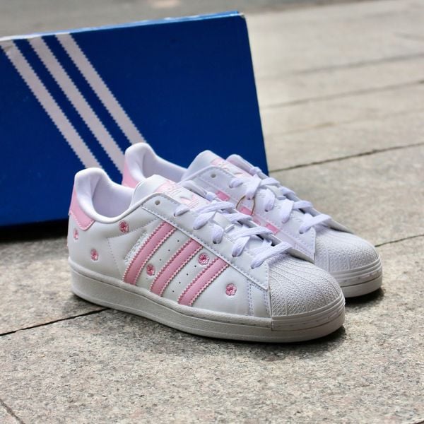  2644 - HÀNG CHÍNH HÃNG - GIÀY ADIDAS SUPERSTAR - ALL WHITE - HỌA TIẾT HOA ANH ĐÀO 